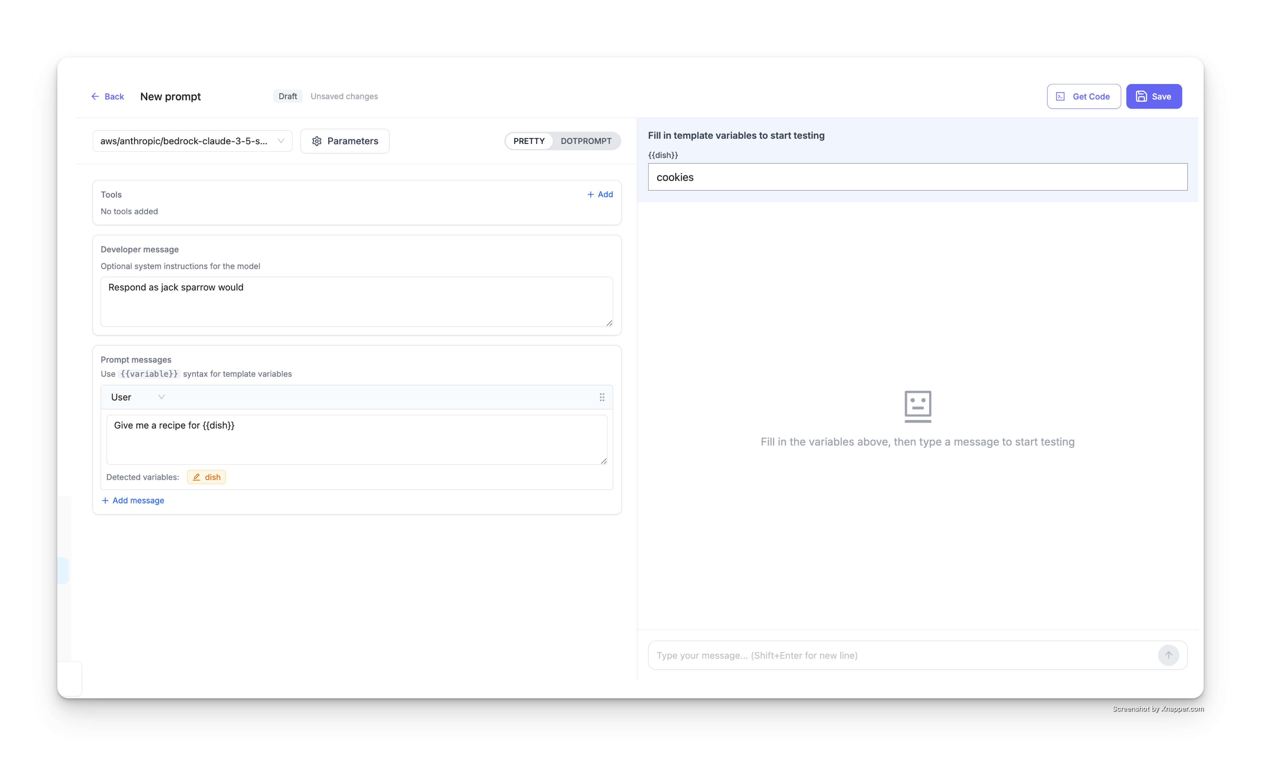 Add Prompt with Variables